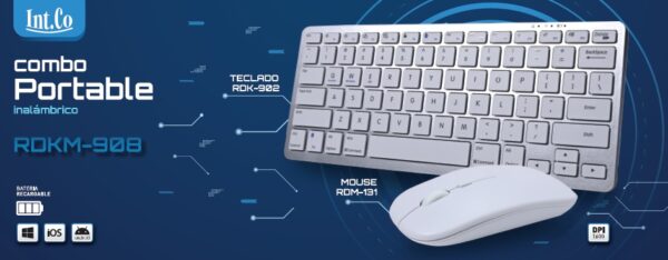 Teclado y Mouse Inalámbrico Bluetooth – Portable y Recargable – RDKM-908 - Imagen 2